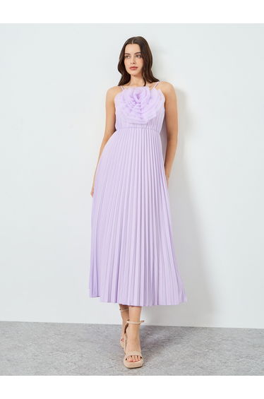 Women Lilac Big Flower Detail Sleeveless Maxi Dress
