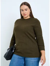 Plus Size Regular Fit Knit Sweater with Button Detail - 1