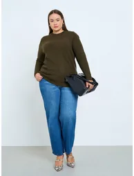 Plus Size Regular Fit Knit Sweater with Button Detail