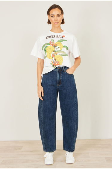 Yumi Blue Denim Barrel Relaxed Fit Jeans