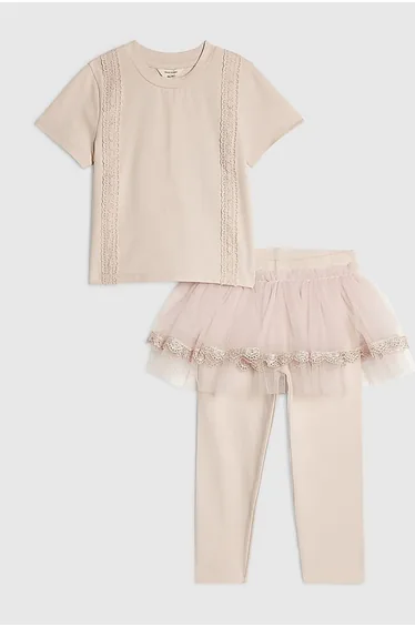Mini Girls Pink Tulle Leggings Set