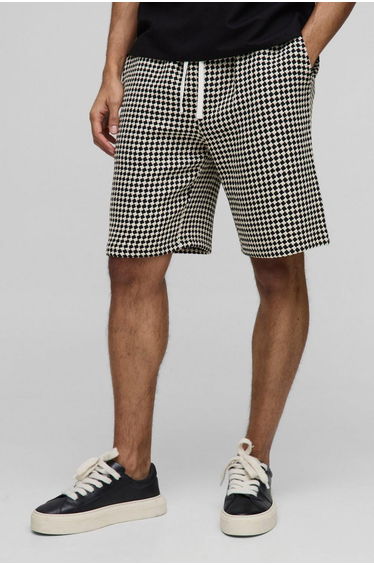Elasticated Relaxed Fit Checkerboard Crochet Shorts