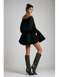 Daoud Off Shoulder Ruch Mini Dress In Black - 3