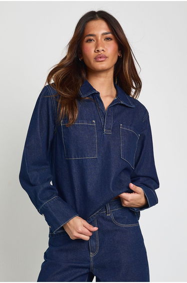 Denim Collared Rugby Shirt - indigo