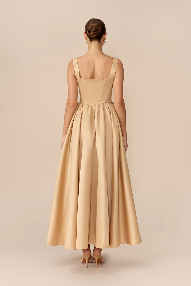 Refined Romance Khaki Square Neck Corset Maxi Dress - 2