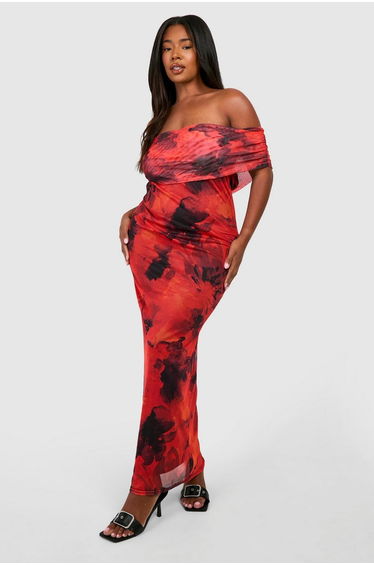Plus Bardot Floral Maxi Dress - floral