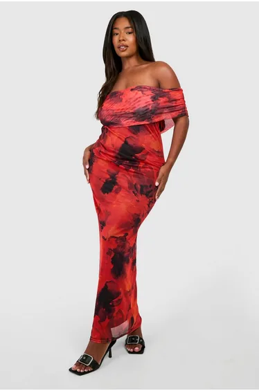 Plus Bardot Floral Maxi Dress - floral