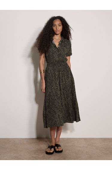 Animal Spot Print Shirt Midi Dress