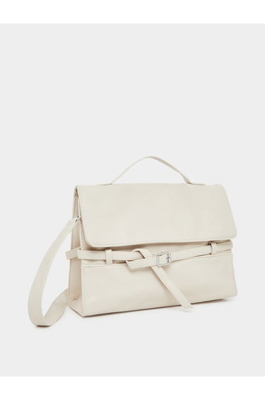 Cream Flap Over Crossbody Bag