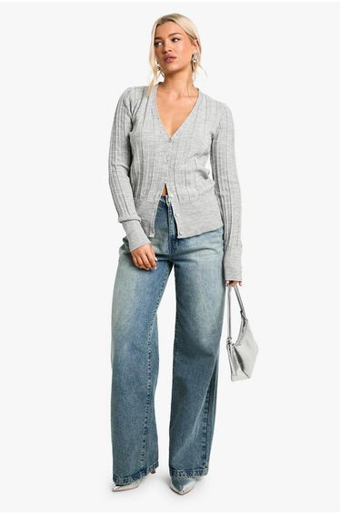 Metallic Silver Thick Rib Knitted Cardigan - metallic silver