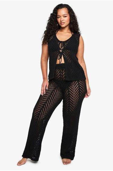 Plus Beach Knit Wide Leg Trouser - black
