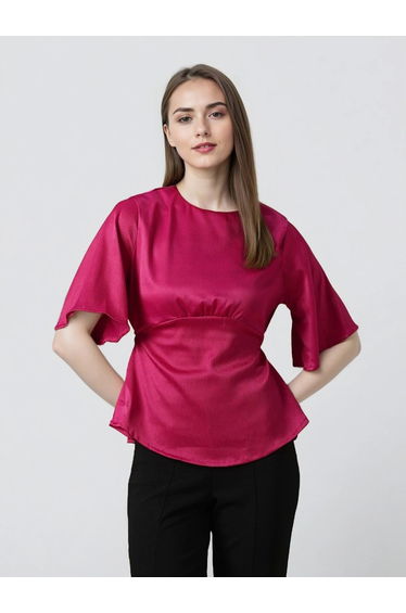 Pink Satin Peplum Blouse