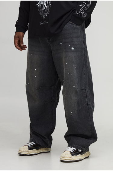Plus Spray Washed Paint Splatter Balloon Jeans - washed charcoal