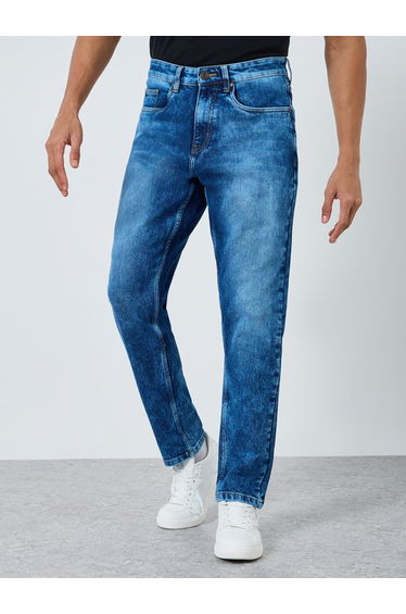 Men Blue Tapered Fit Washed Jeans