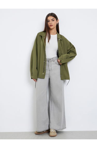 Olive Regular Fit Longline Utility Jacket