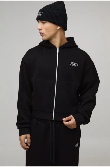 Shrunken Fit Man Hamptons Zip Through Hooded Tracksuit - black