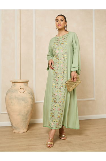 Embroidered Layered Bell Sleeves Jalabiya