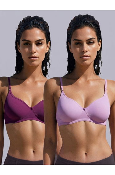 Pack of 2 - Non-Padded Non Wired Cotton Blend T-Shirt Bra