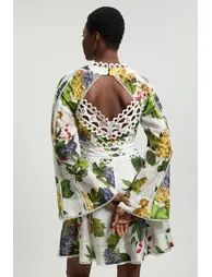 Fruit Print Tape Detail Long Sleeve Woven Mini Dress - 1