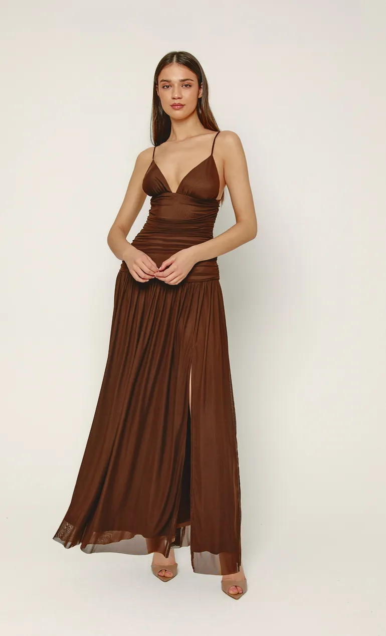 Brown Mesh Drop Waist Maxi Dress Rare London : Evening Dresses : VogaCloset  Iraq