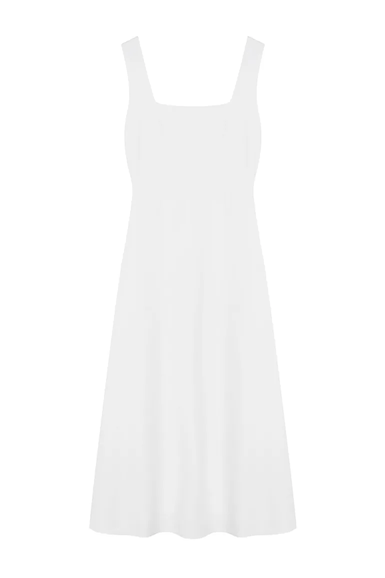 White A-Cut Woven Elegant Evening Dress - 5