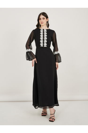 Flower Lace Insert Bell Sleeve Maxi Dress