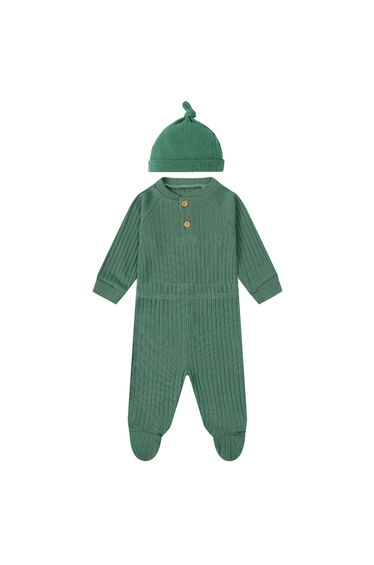 3-Piece Ribbed Bodysuit, Footed Pants and Soft Hat Set