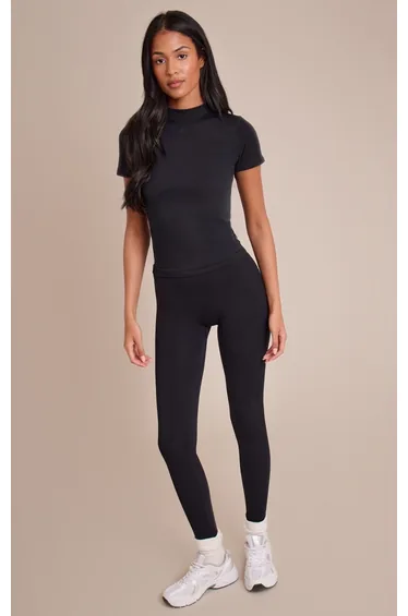 Tall Black Seamless Logo High Waist Scrunch Bum Leggings