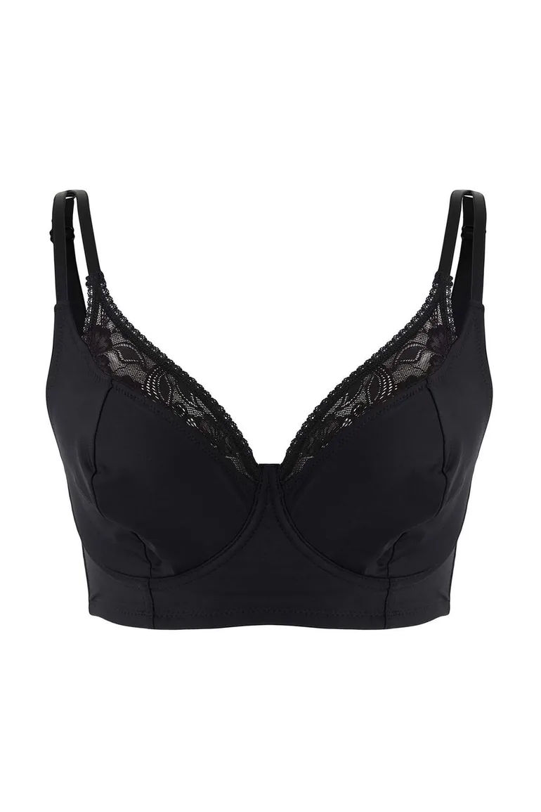 Black Lace Unpadded Double Strap Underwire  Wide Garter Closure Bra - 3