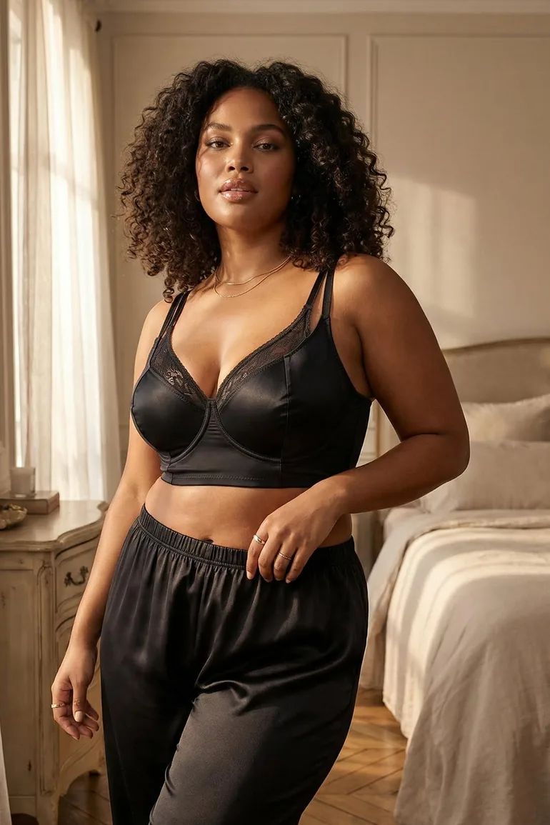 Black Lace Unpadded Double Strap Underwire  Wide Garter Closure Bra - 2