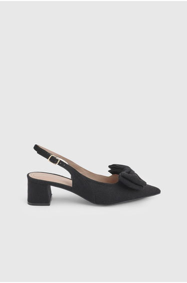 Vania Textile Bow Detail Medium Block Heel Court Shoes