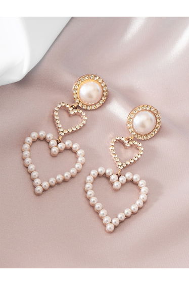 Faux Pearl Heart Drop Alloy Earrings