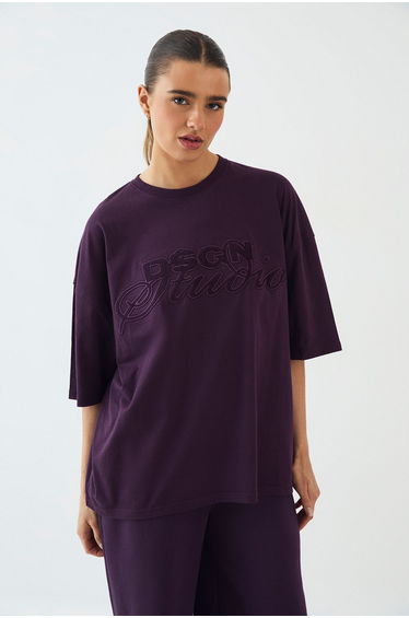 DSGN Studio Towelling Applique Oversized T-Shirt - aubergine