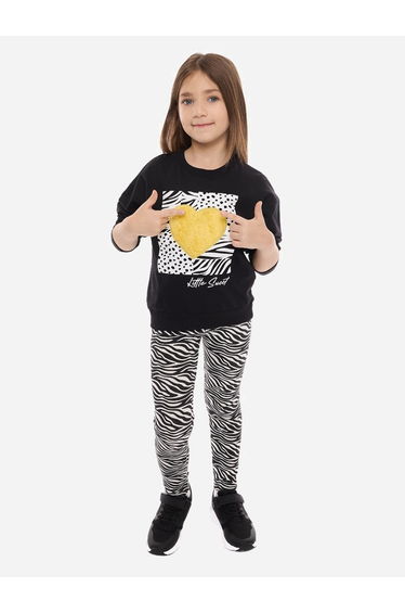 Graphic Print Round Neck Sweatshirt and Animal Print Leggings Set