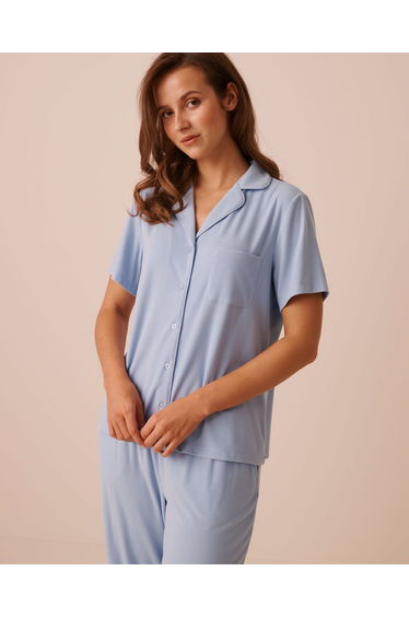 Ribbed Modal Button-down Shirt