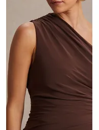 Darcie | Brown Asymmetric-Neck Maternity Maxi Dress - 2