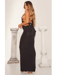 black slinky extreme plunge maxi dress ZAPAKA Women Black Wedding Guest Dress Mermaid Satin Lace Long Formal Dress, Black / US20W