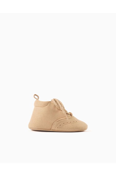 Suedette shoes with brogue detail for newborn boys, camel