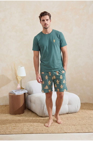 Green Regular Cut Dog Printed Cotton Pajama Set