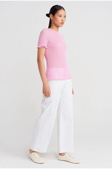 Dilvin Slim Fit Ribbed Frill Blouse