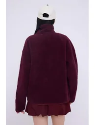 Winter Essentials Plum Fleece Zippered Stand-up Collar Pocket Detailed Knitted Sweatshirt - 3