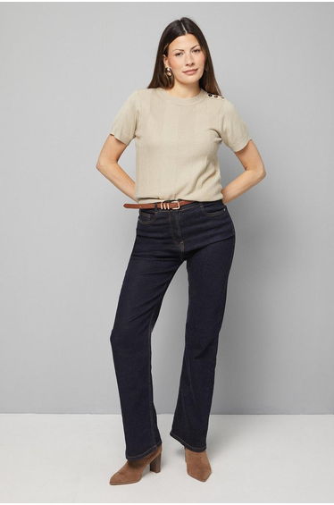 Oatmeal Short Sleeve Stitch Detail Knitted Top