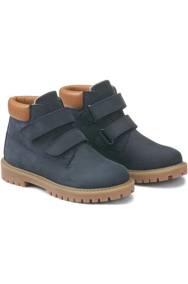 Kids' Leather Ankle Boots with Touch 'n' Close Fastening and Faux Fur Lining
