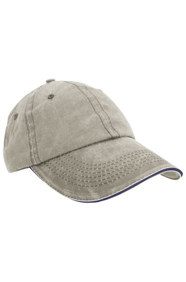 Result Washed Fine Line Cotton Baseball Cap With Sandwich Peak (Pack of 2) - Putty/Navy