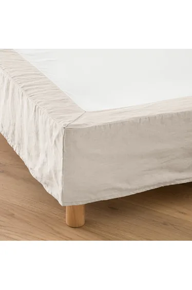 غطاء قاعدة سرير بقماشة لينن باللون البيج