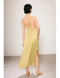 Oil Green Satin Maxi Woven Dress - 3