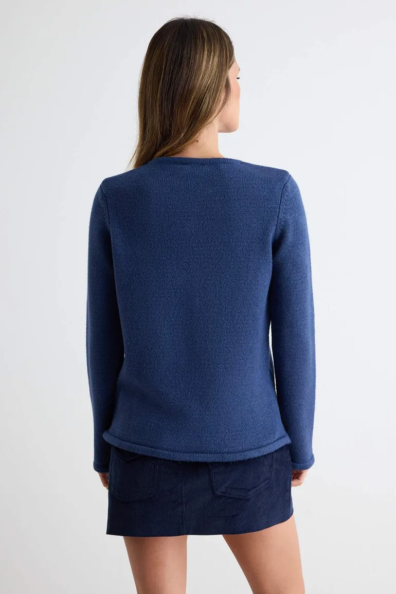 More Sustainable Indigo Crew Neck Basic Soft Knitwear Cardigan - 3