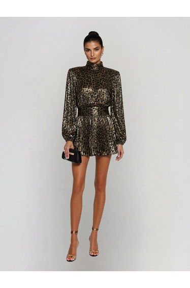 Hamilton Pleated Metallic Dress In Leopard