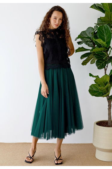 My Secret Garden Tulle Maxi Skirt in Dark Green