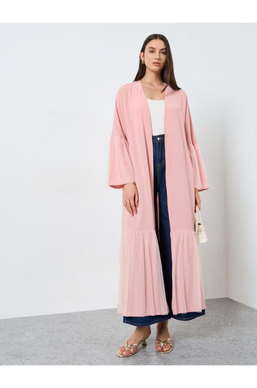 Pink Mesh Knit Open Front Kimono